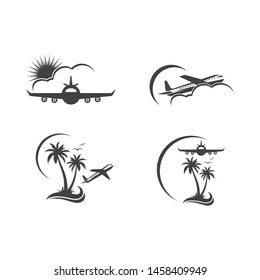 plane and palm vector logo icon of travel and agency illustration design