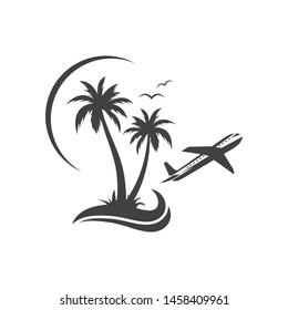 plane and palm vector logo icon of travel and agency illustration design