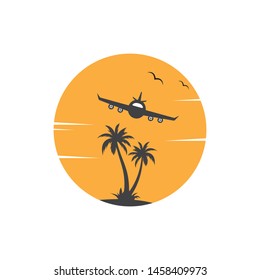 plane and palm vector logo icon of travel and agency illustration design