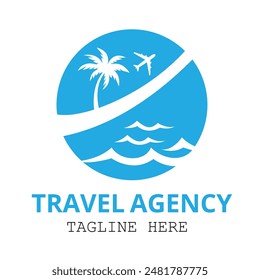 plane with palms beach icon logo of travel and travel agency vector