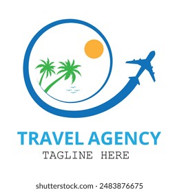 plane with palms tree icon logo of travel and travel agency vector