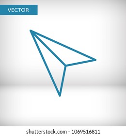 Plane, paper icon vector illustration. Linear symbol with thin outline. The thickness is edited. Minimalist style.