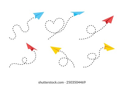 plane paper route flat design color vector illustration