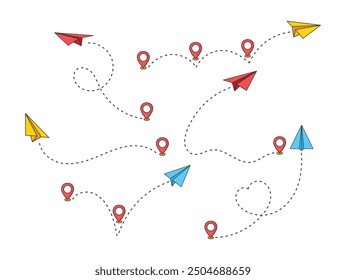 Ruta de papel plano con juego de pines de diseño 