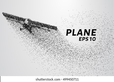 The plane of the particles. Agricultural aircraft takes off. The plane disintegrates to smaller molecules. Vector illustration