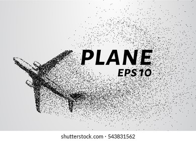 The plane of the particles. The plane climbs and the wind it rips small pieces. The plane from points. Vector illustration.
