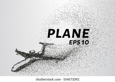 The plane of the particles. The plane climbs and the wind it rips small pieces. The plane from points. Vector illustration.