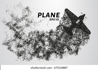 The plane of the particles. The plane climbs and the wind it rips small pieces. The plane from points. Vector illustration