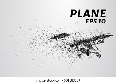 The plane of the particles. The plane disintegrates to smaller molecules. The plane consists of small circles and dots.