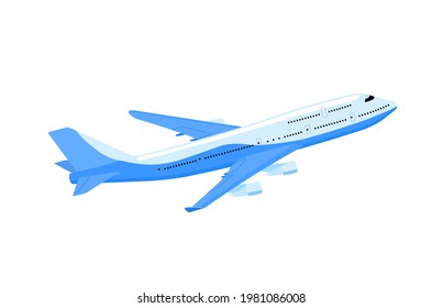 The plane is passenger. Airplane flight forward in the air. Passenger Transportation. Isolated vector illustrations on white background.