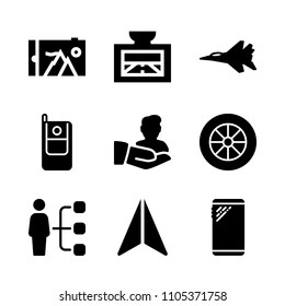 plane, passenger, hand and sign icons in Technology vector set. Graphics for web and design
