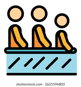 Symbol für Fluggäste. Umriss Flugzeug Passagiere Vektorsymbol Farbe flach einzeln