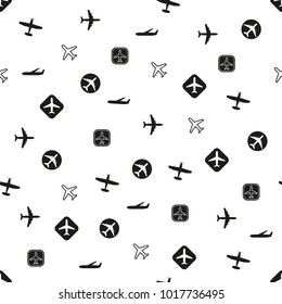 Plane pattern. Seamless airplane background with different types of planes. Vector illustration.