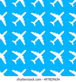Plane pattern. Seamless airplane texture. Planes in the sky. Vector illustration.