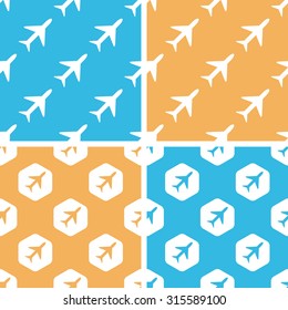 Plane pattern set, simple and hexagon, on yellow or blue background