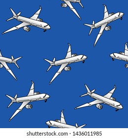 Plane pattern. Simple illustration of plane vector pattern. Blue background.