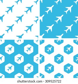 Plane patterns set, simple and hexagon, blue and white