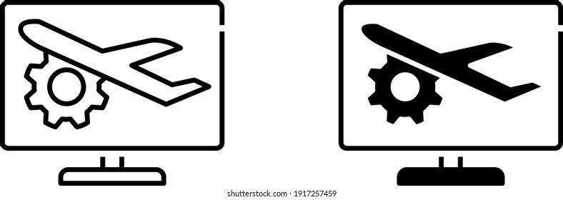 a Plane and pc symbolising booking , vector illustration