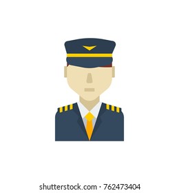 Plane pilot icon flat. Isolated symbol on occupation topic with plane pilot icon with air captain and man meaning vector illustration.