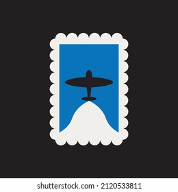 Plane post stamp vector illustration