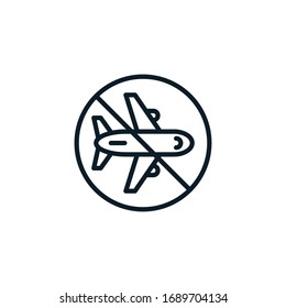 Signo de avión y prohibido, cancelación de vuelo, iconos de esquema de prohibición de salida. Ilustración vectorial. Trazo editable. Icono aislado adecuado para web, infografías, interfaz y aplicaciones.