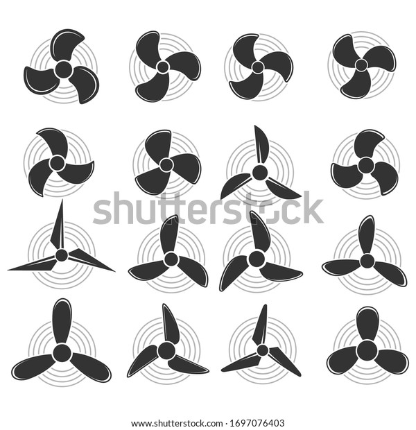 Plane propellers. Aircraft propeller icons,\
symbols fan rotating  isolated on a white background. Vector\
illustration. Editable\
stroke