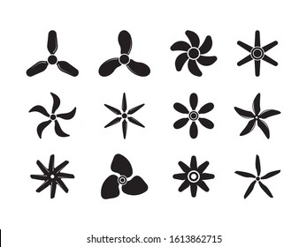 Plane propellers. Motion symbols jet aviation powerful icons ventilator circles vector badges collection