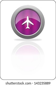 plane purple circle web icon with shadow on white background