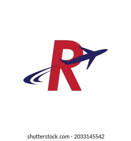 Plane with R initial letter Travel logo vector template