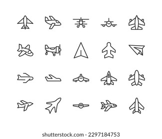 plane related line icons. Vector linear object set. 48x48 Pixel Perfect with editable stroke