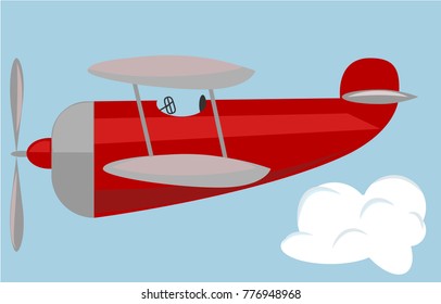 plane in retro style, vector illustration,  cloud near the plane, the plane flies in the sky