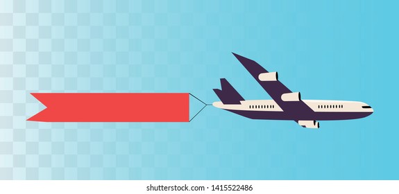 Plane with ribbon banner. Plane with message. Vector retro style illustration.