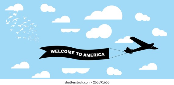 plane and ribbon vector art