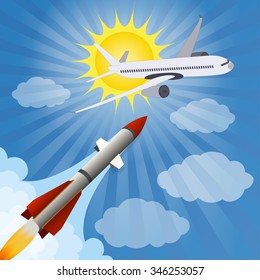 plane and rocket bomb fly