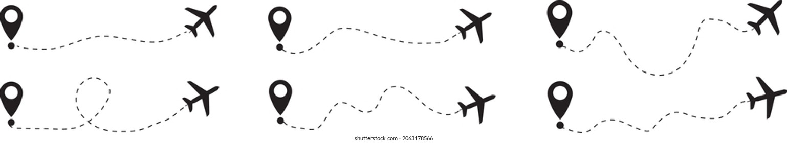 Plane route. Airplane path flat style vector