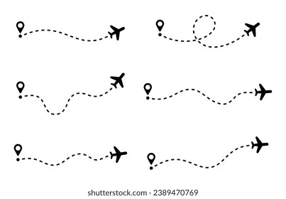 Plane route. Airplane path flat style. Vector