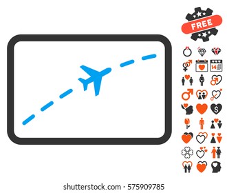 Plane Route icon with bonus romantic images. Vector illustration style is flat iconic symbols for web design, app user interfaces.