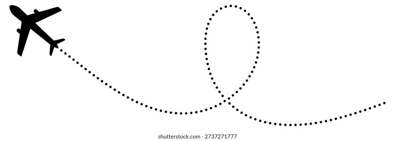 Plane route map with dotted flight path. Travel infographic showing airplane journey trail across locations with dashed lines. Vector illustration isolated on white.