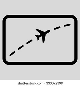 Plane Route vector icon. Style is flat black symbol, rounded angles, light gray background.