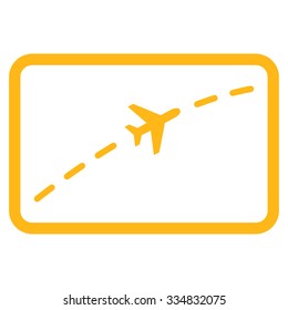 Plane Route vector icon. Style is flat yellow symbol, rounded angles, white background.