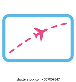 Plane Route vector icon. Style is flat bicolor pink and blue symbol, rounded angles, white background.