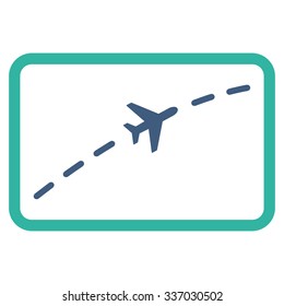 Plane Route vector icon. Style is flat bicolor cobalt and cyan symbol, rounded angles, white background.