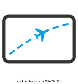 Plane Route vector icon. Style is flat bicolor blue and gray symbol, rounded angles, white background.