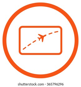 Plane Route vector icon. Style is flat circled symbol, orange color, rounded angles, white background.