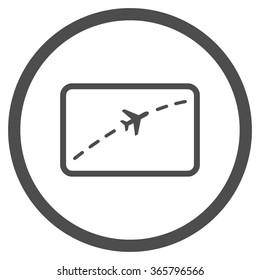 Plane Route vector icon. Style is flat circled symbol, gray color, rounded angles, white background.