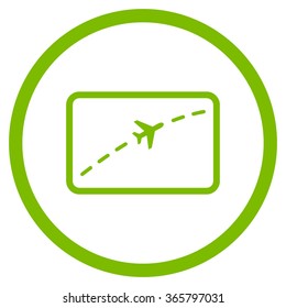 Plane Route vector icon. Style is flat circled symbol, eco green color, rounded angles, white background.