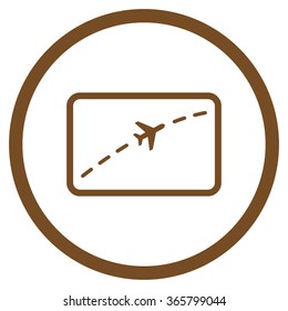 Plane Route vector icon. Style is flat circled symbol, brown color, rounded angles, white background.