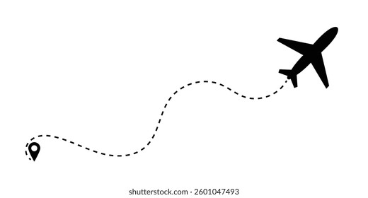 Plane routes dotted paths aircraft travel route start point Flight route with start point and dash line in eps 10.
