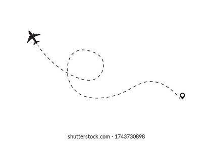 plane routes flight air dotted map drawing isolated illustration