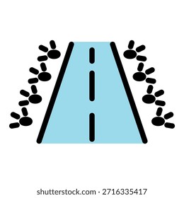 Icono de la pista de aterrizaje del avión. Esquema plano de la pista de Vector icono de color plano aislado
